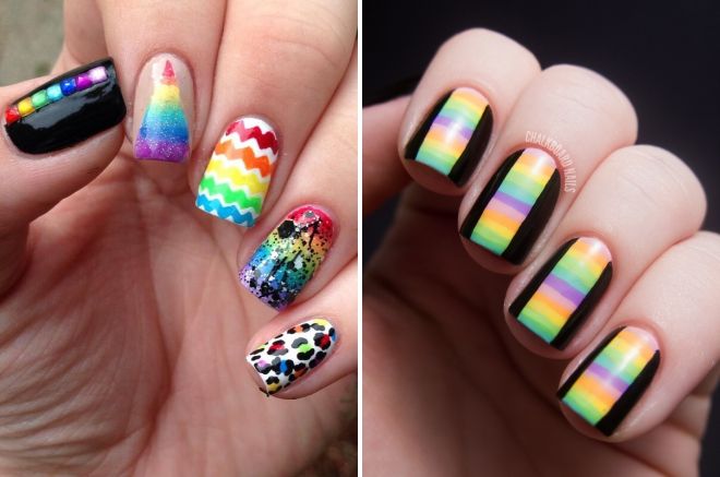 черный маникюр с радугой черный маникюр с радугой