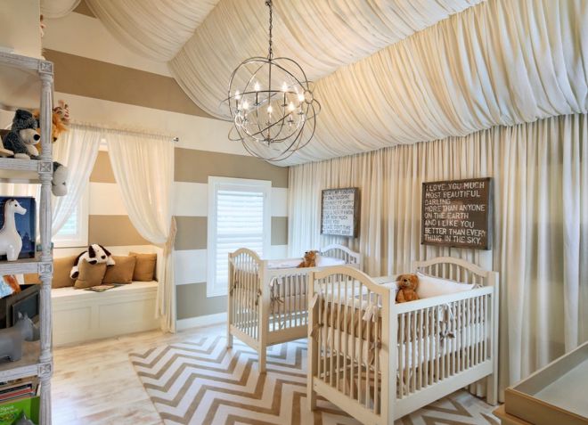 декор потолка в детской тканью декор потолка в детской тканью