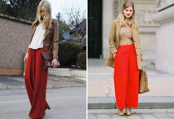 красные широкие брюки красные широкие брюки