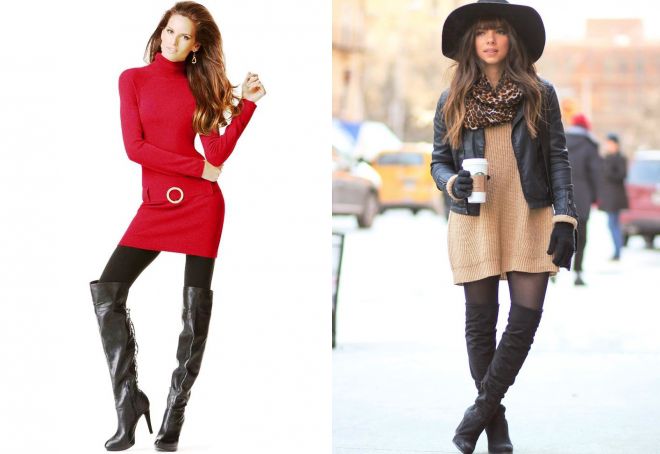 платье свитер и ботфорты платье свитер и ботфорты