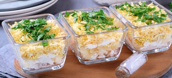 фото10 слоеный салат Нежность с копченой курицей