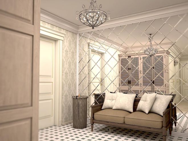 Зеркальная стена в коридоре Зеркальная стена в коридоре