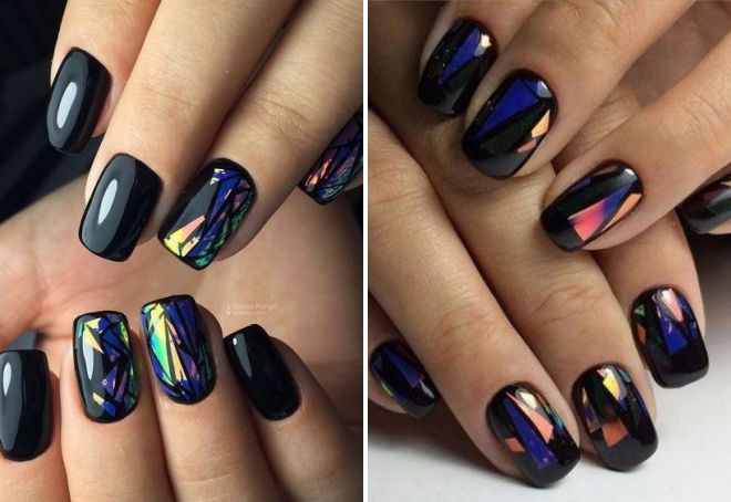 черный маникюр битое стекло черный маникюр битое стекло