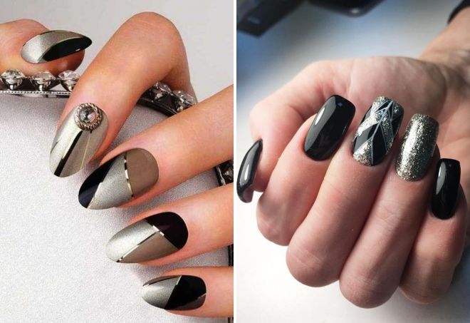 черный маникюр с серебром геометрия черный маникюр с серебром геометрия