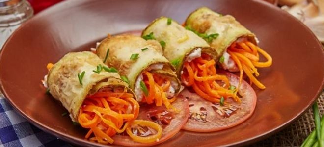 рулетики из кабачков с корейской морковью рулетики из кабачков с корейской морковью