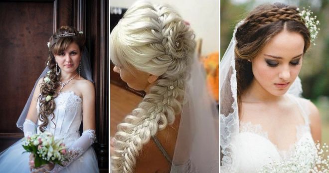 свадебная причемка с косой с фатой свадебная причемка с косой с фатой