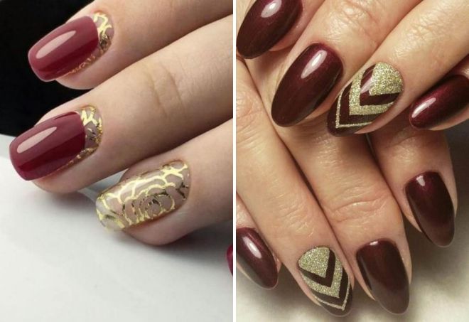 бордовый маникюр с золотом бордовый маникюр с золотом