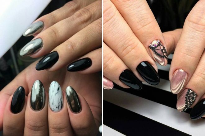 черные ногти с втиркой серебро черные ногти с втиркой серебро
