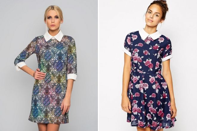 цветное платье с белым воротником цветное платье с белым воротником