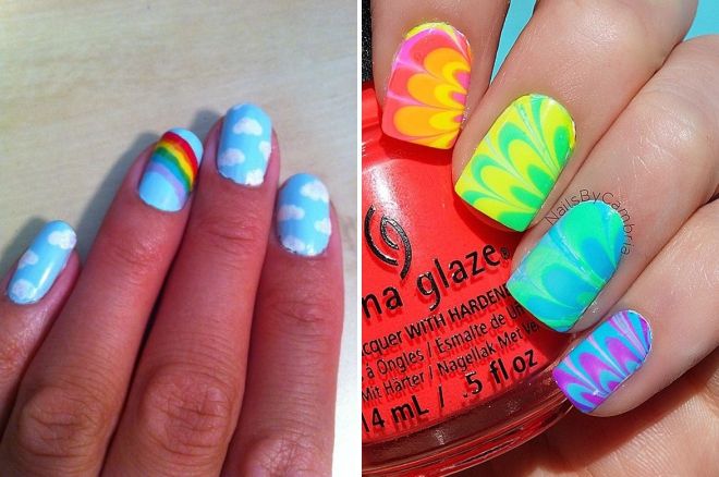 голубой маникюр с радугой голубой маникюр с радугой