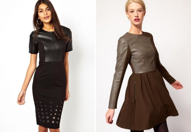 комбинированное платье с кожей комбинированное платье с кожей