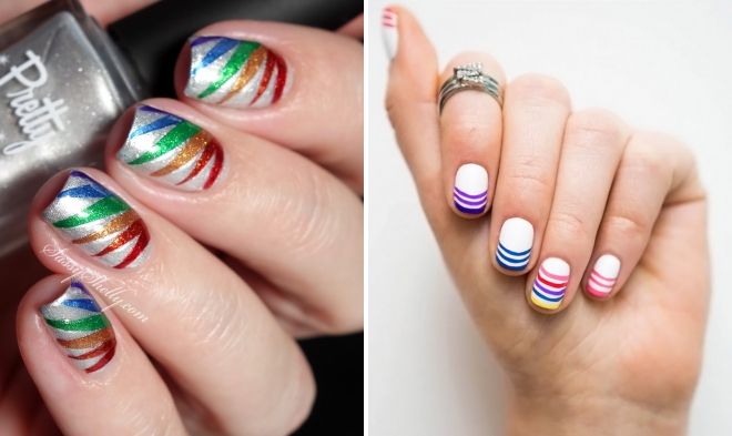 маникюр с радужными полосками маникюр с радужными полосками