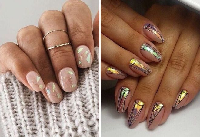 бежевый маникюр битое стекло бежевый маникюр битое стекло