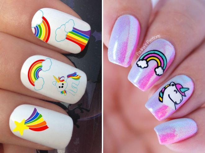 маникюр с единорогом и радугой маникюр с единорогом и радугой