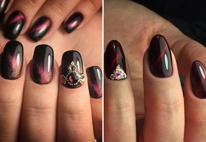 бордовый маникюр кошачий глаз бордовый маникюр кошачий глаз