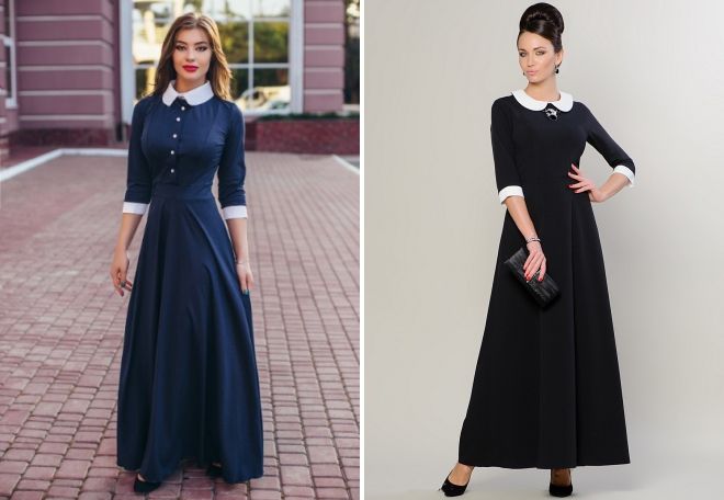 длинное платье с белым воротником длинное платье с белым воротником