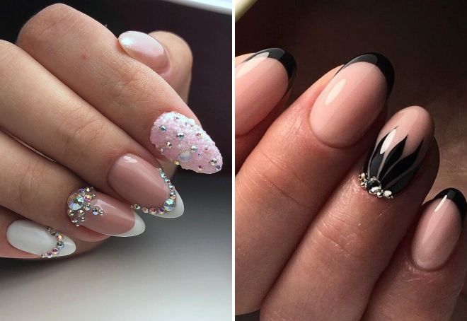 маникюр френч на овальные ногти со стразами маникюр френч на овальные ногти со стразами