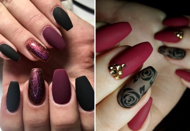 матовый бордовый маникюр с черным матовый бордовый маникюр с черным