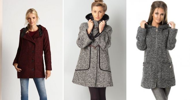 Пальто букле с капюшоном короткое Пальто букле с капюшоном короткое