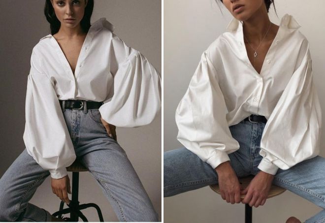 рубашка оверсайз с рукавами фонариками рубашка оверсайз с рукавами фонариками