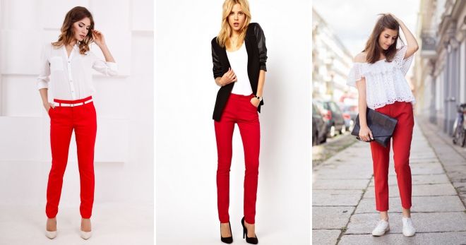 С чем носить красные узкие брюки С чем носить красные узкие брюки