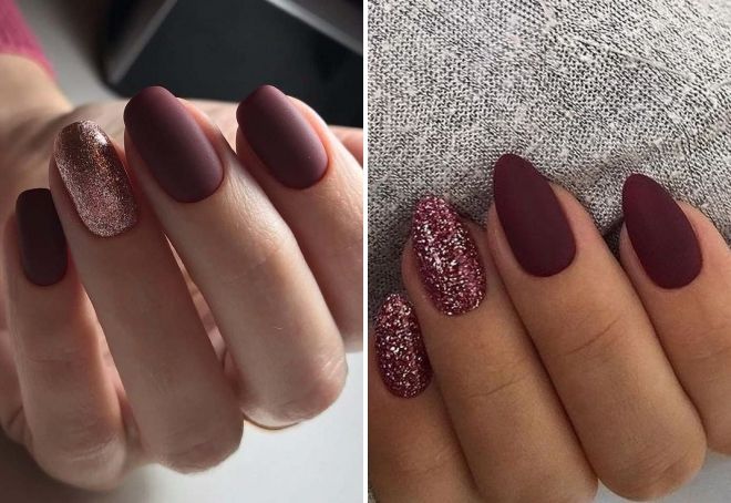 бордовый матовый маникюр с блестками бордовый матовый маникюр с блестками