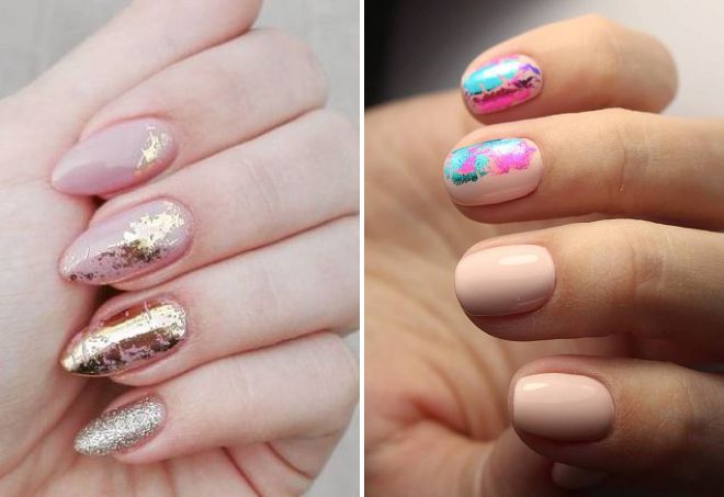 нюдовый маникюр с фольгой нюдовый маникюр с фольгой