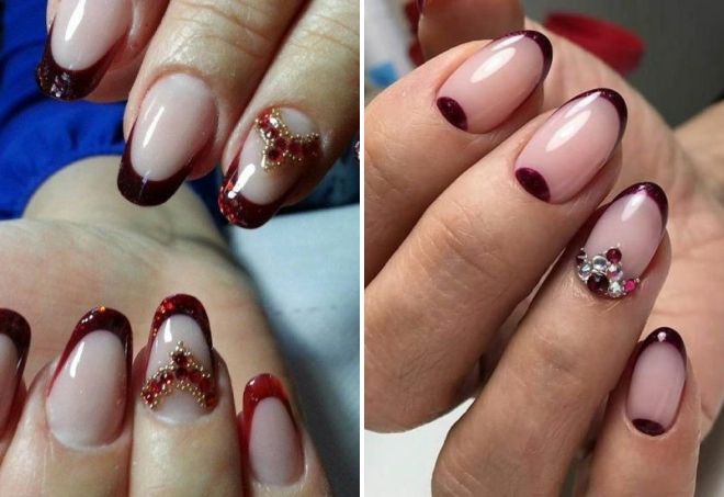 бордовый френч на ногтях бордовый френч на ногтях