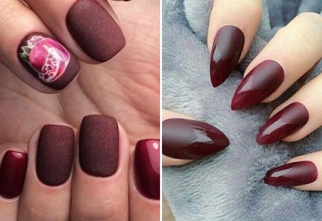 бордовый маникюр матовый с глянцевым бордовый маникюр матовый с глянцевым