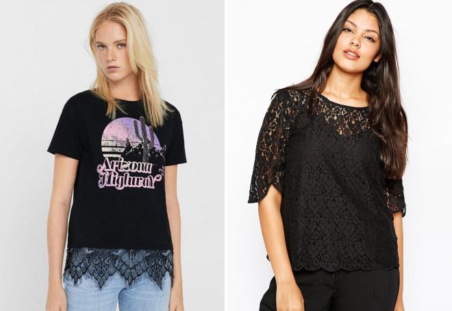 черная футболка с кружевом черная футболка с кружевом