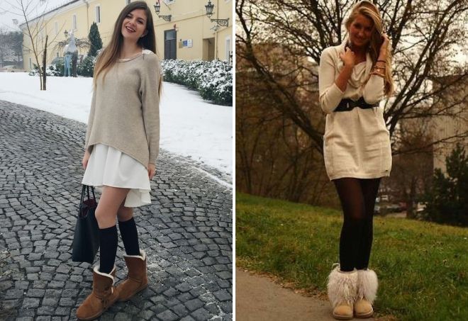 коричневые угги с платьем коричневые угги с платьем