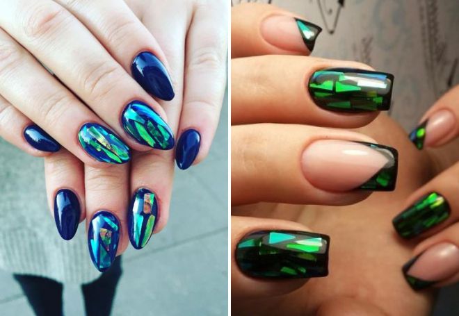 маникюр с фольгой битое стекло маникюр с фольгой битое стекло