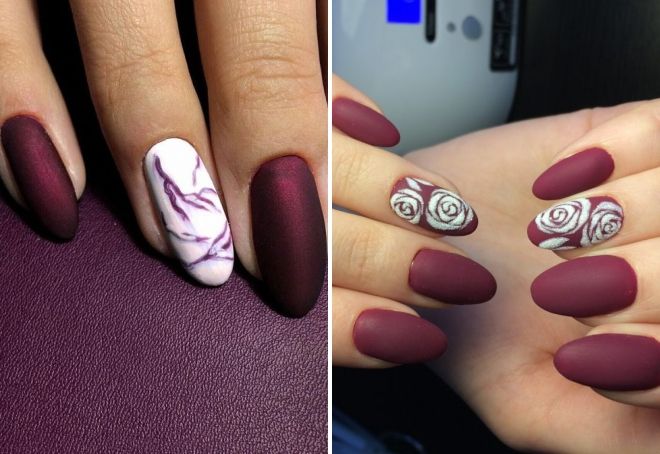 бордовый матовый маникюр с белым бордовый матовый маникюр с белым