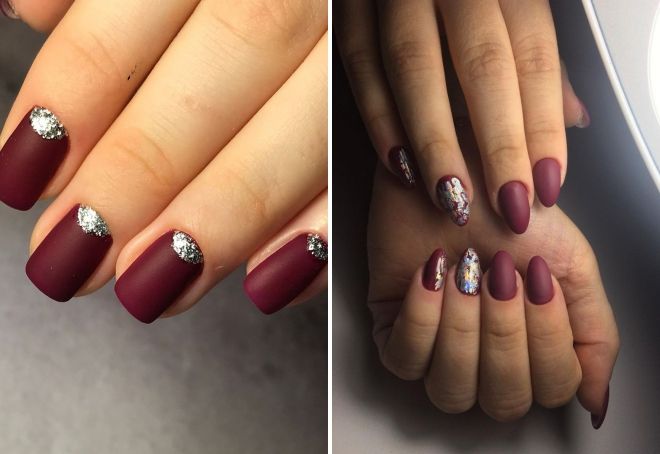 бордовый маникюр с серебром бордовый маникюр с серебром