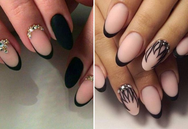 черный френч на овальных ногтях черный френч на овальных ногтях