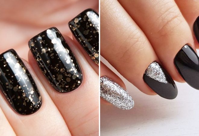 черный маникюр с блестками черный маникюр с блестками