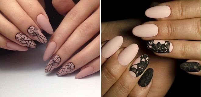 черный матовый маникюр с рисунком черный матовый маникюр с рисунком