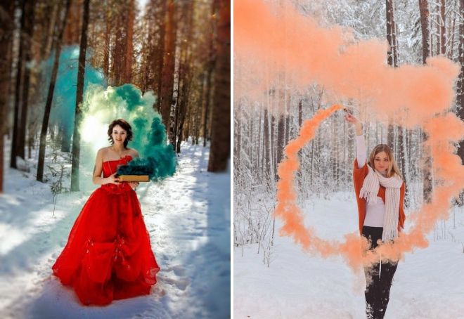 фотосессия с цветным дымом зимой фотосессия с цветным дымом зимой