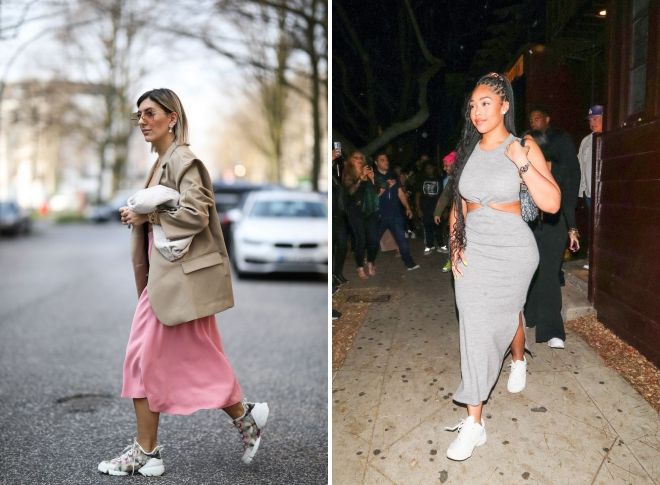 модные женские кроссовки с платьем модные женские кроссовки с платьем