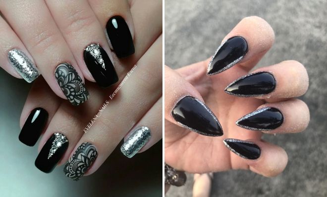 маникюр черный с серебром на длинные ногти маникюр черный с серебром на длинные ногти