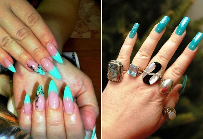 бирюзовый маникюр на длинных ногтях бирюзовый маникюр на длинных ногтях