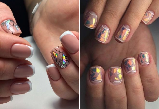 дизайн битое стекло на коротких ногтях дизайн битое стекло на коротких ногтях