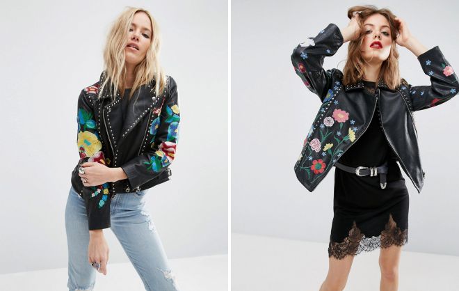 черная кожаная куртка с вышивкой черная кожаная куртка с вышивкой