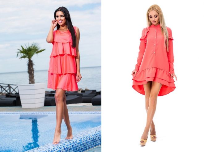 коралловое платье с воланами коралловое платье с воланами