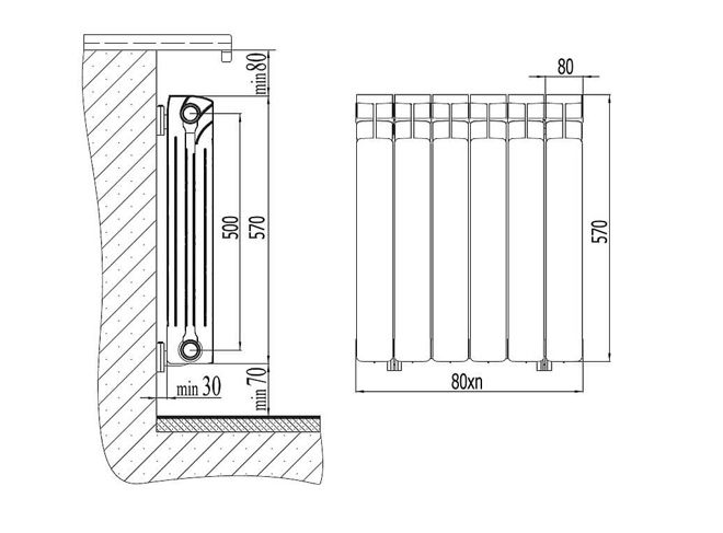 размеры биметаллических радиаторов отопления размеры биметаллических радиаторов отопления