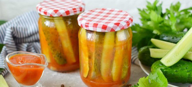 маринованные огурцы на зиму в томатном соусе маринованные огурцы на зиму в томатном соусе