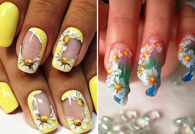 объемные ромашки на ногтях объемные ромашки на ногтях
