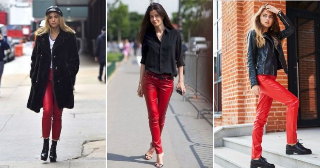 С чем носить красные кожаные брюки С чем носить красные кожаные брюки