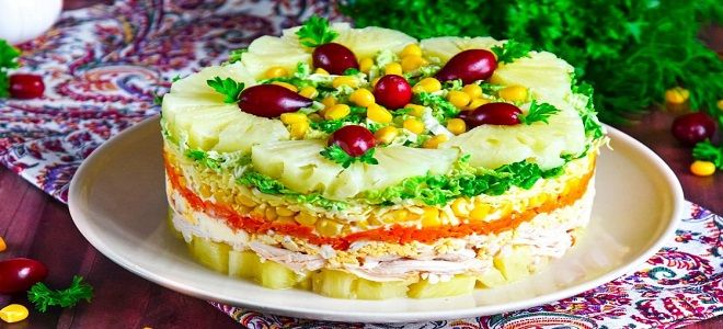 фото6 слоеный салат с копченой курицей и ананасами