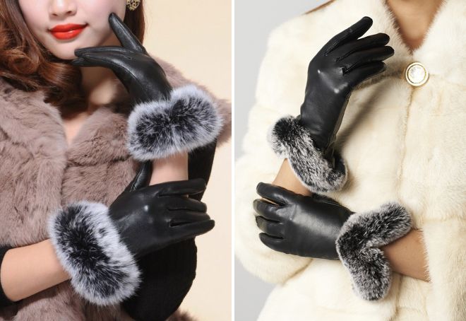 женские кожаные перчатки с мехом женские кожаные перчатки с мехом